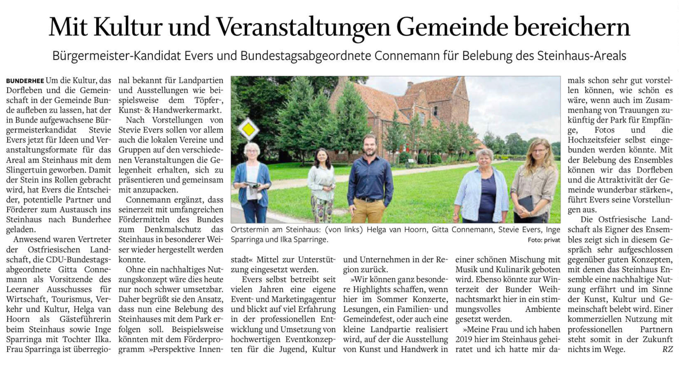Presse-Rheiderland-Zeitung-Kultur-und-Veranstaltungen- Gemeinde-Bunde-Stevie-Evers-Gitta-Connemann
